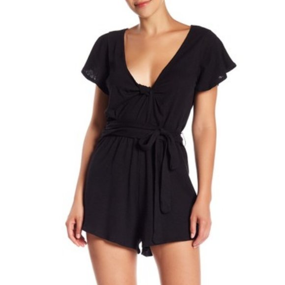 Free People Pants - Free People Ballerina Tie Waist Romper Linen Sz M